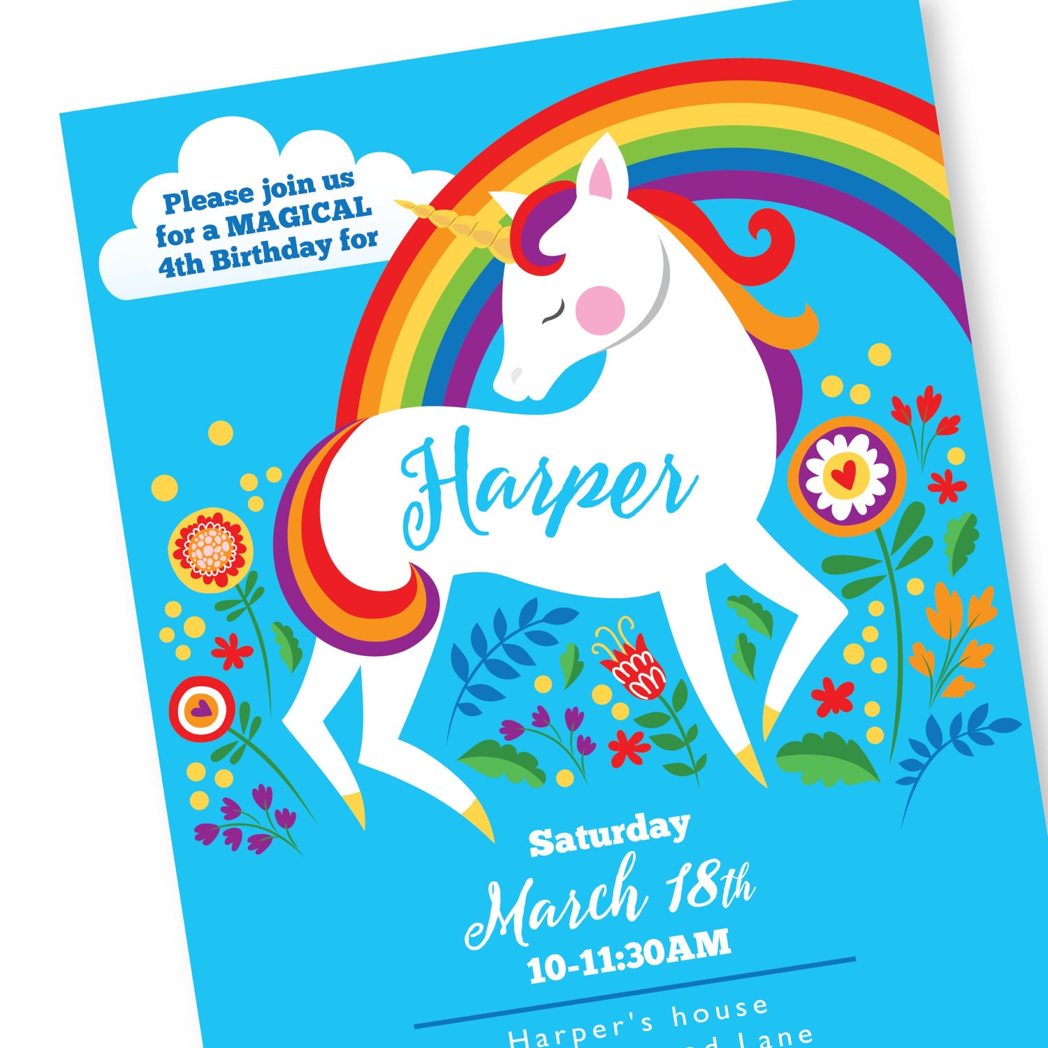 Unicorn Rainbow Birthday Invitation Printable Customized Diy Girls