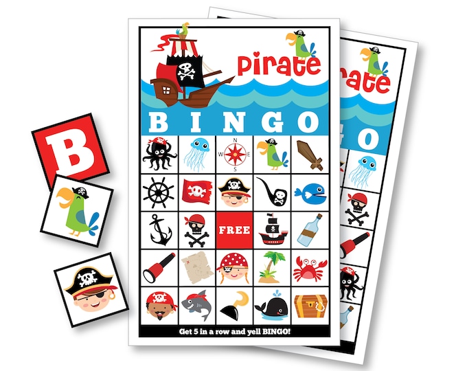 Pirate BINGO Game, 24 different bingo cards, Kid's Printable Bingo Game, Kids, Boys Pirate Party Game - Instant Download
