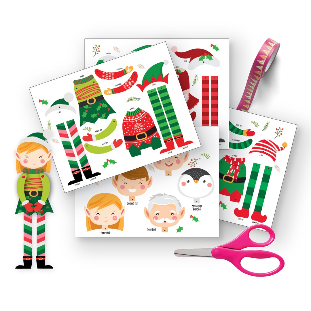 Christmas Elves 6 Articulated Paper Dolls Instant Download