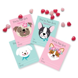 Cartes de Saint-Valentin chien, carte bricolage imprimable, Saint-Valentin en classe pour enfants, téléchargement immédiat, carlin, corgi, caniche, terrier de Boston