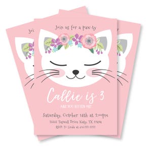 Cat Birthday Invitation, Pink Kitten Party, Are you kitten me, WE EDIT, You PRINT, Custom Text, Printable Digital File image 4