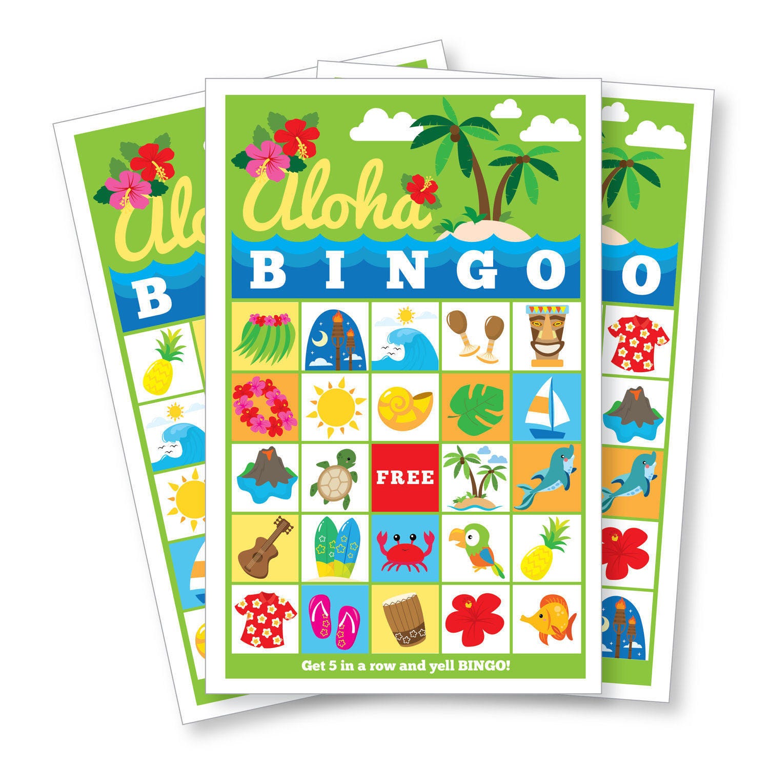Hawaiian BINGO Game 60 Different Cards Kid s Printable Party Game 