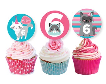 Cat Cupcake Toppers, Kitty, Kitten, Girls Birthday Party, Kitten Cake Toppers, WE EDIT, You PRINT, digital file
