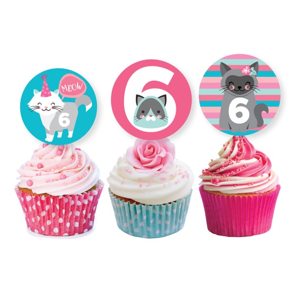 Cat Cupcake Toppers, Kitty, Kitten, Girls Birthday Party, Kitten Cake Toppers, WE EDIT, You PRINT, digital file
