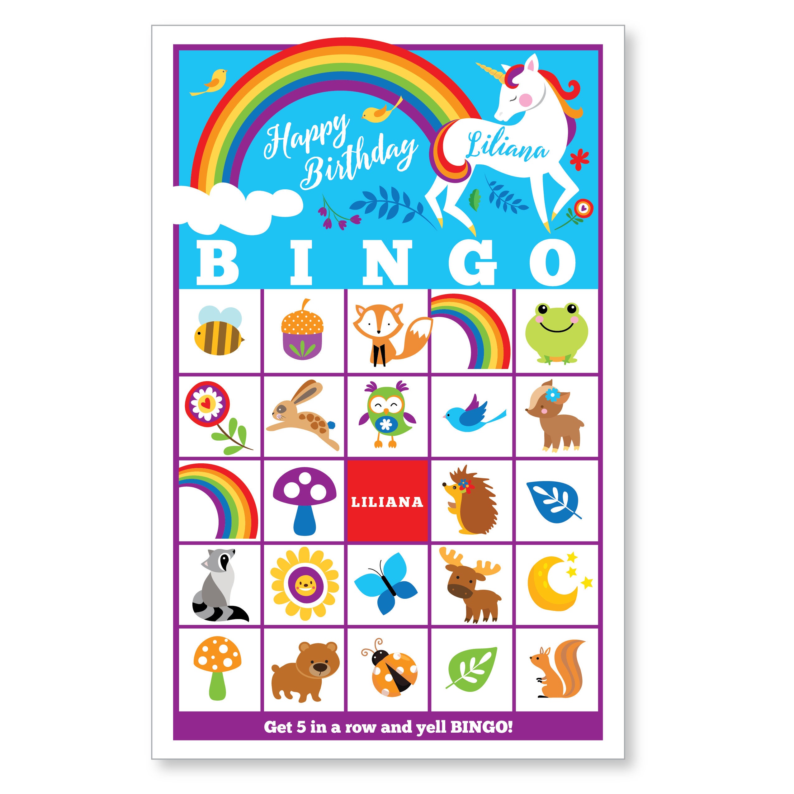 rainbow unicorn bingo game kids printable bingo game bingo game
