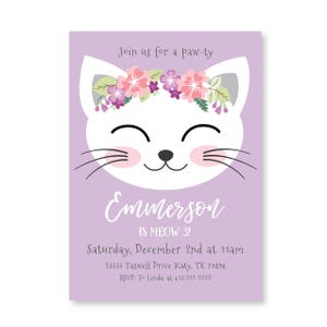 Cat Birthday Party Invitation, Kitten Invite, Girl 3rd Birthday, Kitty Party, WE EDIT, You PRINT, Custom Text, Printable Digital File image 3