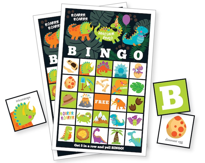 Dinosaur BINGO Game, Dinosaur Party Game, Boy's Printable Bingo Game - Bingo Game for Kids - Dinosaur, Bingo Game - Instant Download