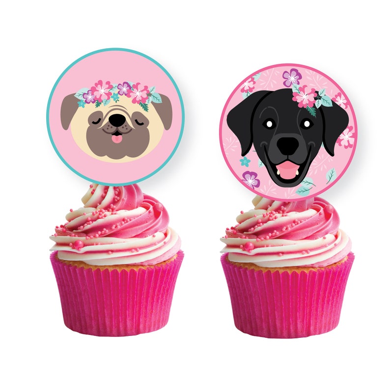 Dog Cupcake Toppers or Bunting Pink Dog Birthday Party Dog Etsy