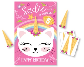 Pin the Horn on the Caticorn, DIY party game for girls, Cat Birthday Game,  Cat Unicorn party game, printable, digital files