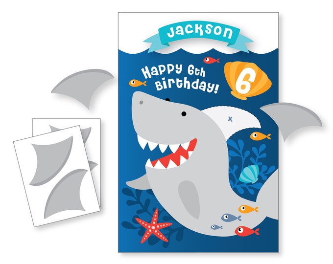 Pin the Fin on the Shark Party Game, DIY party game for boys, Printable, Custom Text, Digital Files, Pin the tail Game