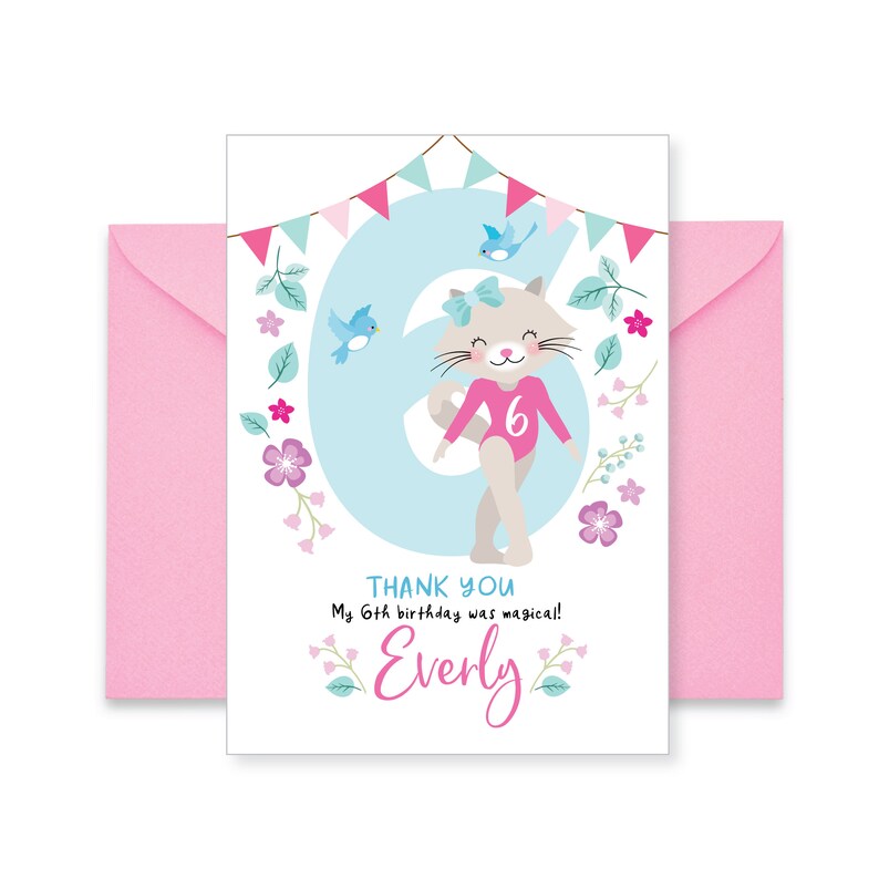 CAT GYMNASTIC Thank You, Gymnastics Birthday Thanks, Gymnastic Party ...