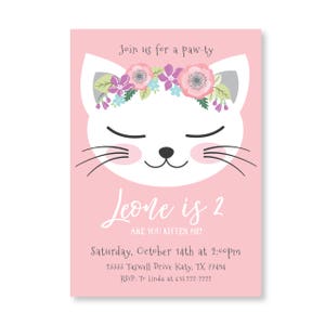 Cat Birthday Invitation, Pink Kitten Party, Are you kitten me, WE EDIT, You PRINT, Custom Text, Printable Digital File image 5