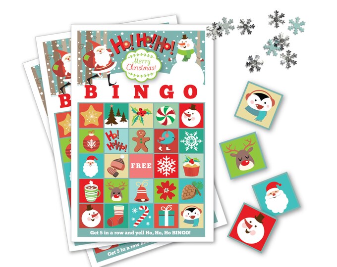 Ho, Ho, Ho BINGO Game - Let it Snow BINGO - Kid's Printable Bingo Game - Bingo Game for Kids - Christmas Bingo Instant Download