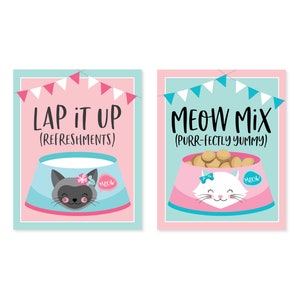 Cat Party Signs, Kitten, Cat Birthday Printable Signs, Buffet Table signs, Girl Cat, Kitten Birthday Party - Instant Download