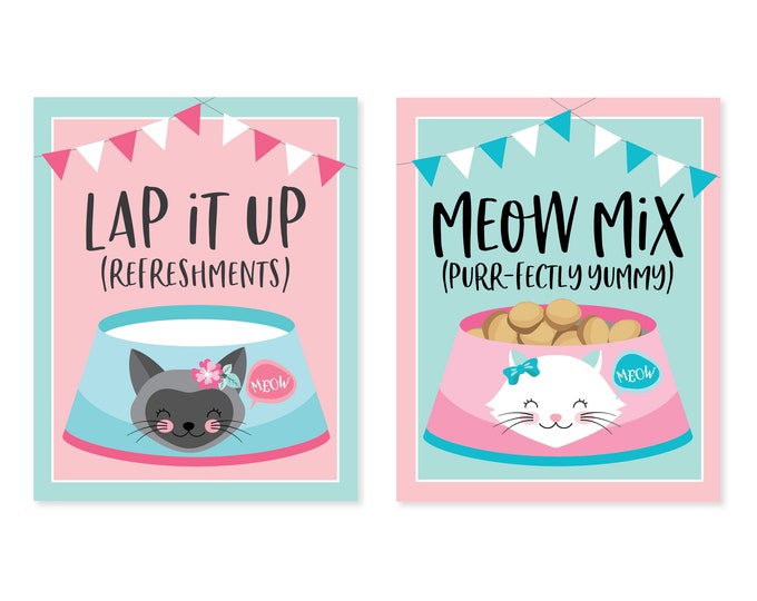 Cat Party Signs, Kitten, Cat Birthday Printable Signs, Buffet Table signs, Girl Cat, Kitten Birthday Party - Instant Download