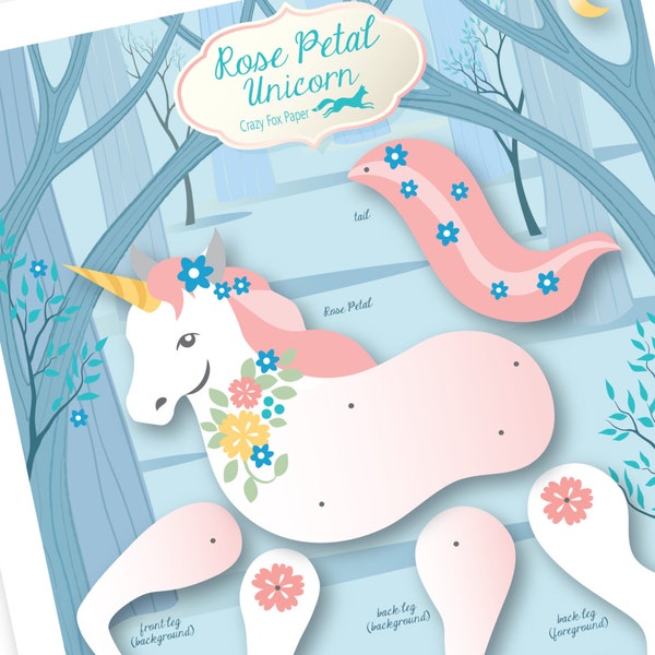 Articulated Paper Unicorn / Paper Puppet / Party Favor /  Paper Unicorn / Paper Doll Unicorn / Instant DIY Download