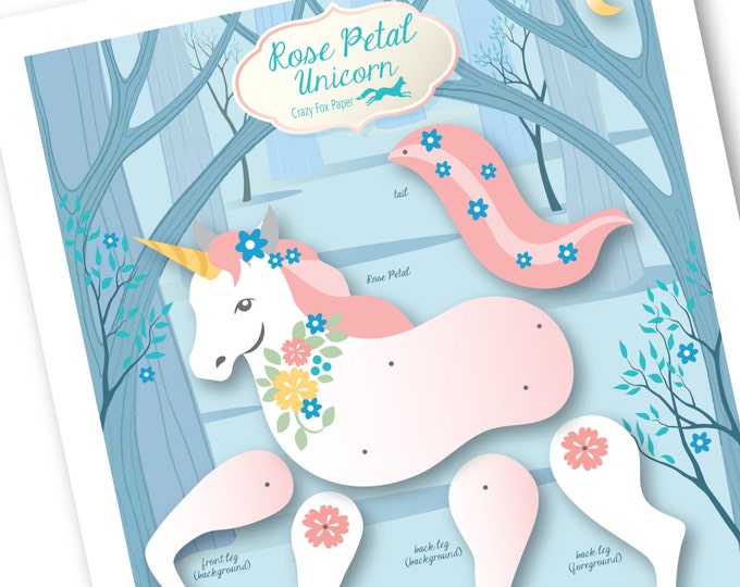 Articulated Paper Unicorn / Paper Puppet / Party Favor /  Paper Unicorn / Paper Doll Unicorn / Instant DIY Download