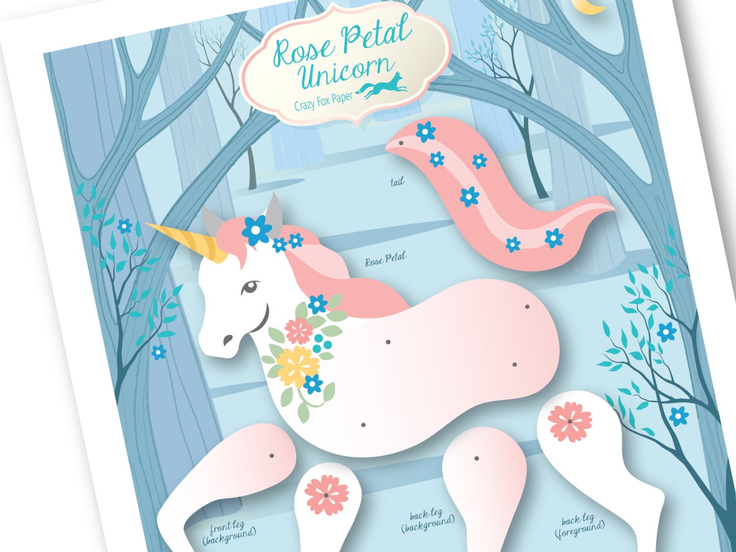 Articulé papier Licorne marionnette de papier / / Party Favor papier  Licorne / / Paper Doll Licorne / Instant Download bricolage -  France