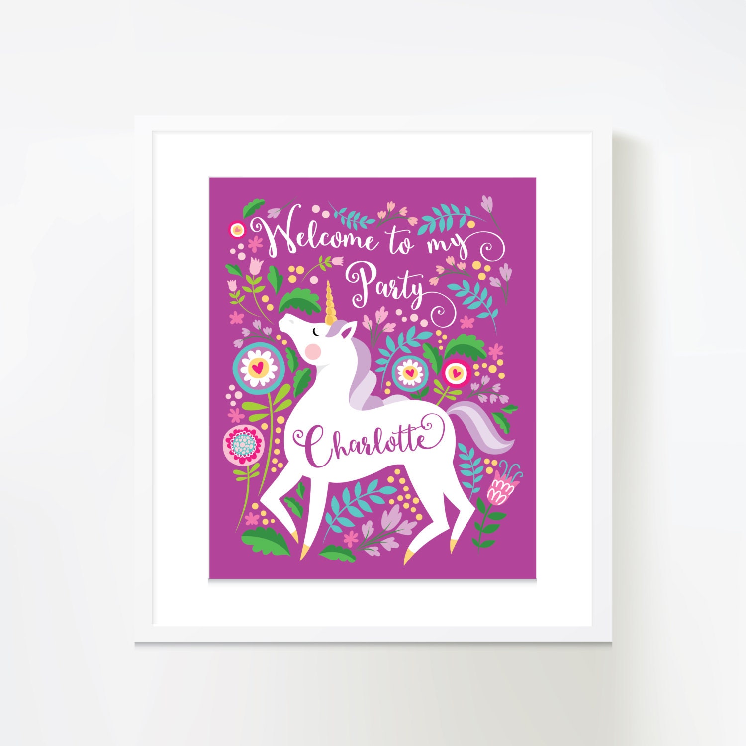 unicorn birthday welcome sign printable customized text etsy