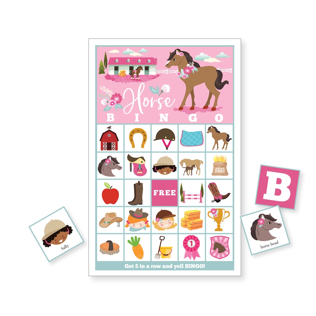 Horse BINGO Game, 24 Different Bingo Cards, Girl's Pony Party Game