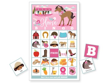 Horse BINGO Game, 24 different bingo cards, Girl's Pony Party Game, Horseback Riding, Bingo Game, Printable Instant Download