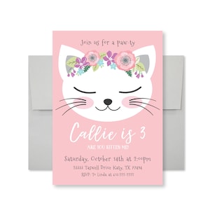 Cat Birthday Invitation, Pink Kitten Party, Are you kitten me, WE EDIT, You PRINT, Custom Text, Printable Digital File image 1