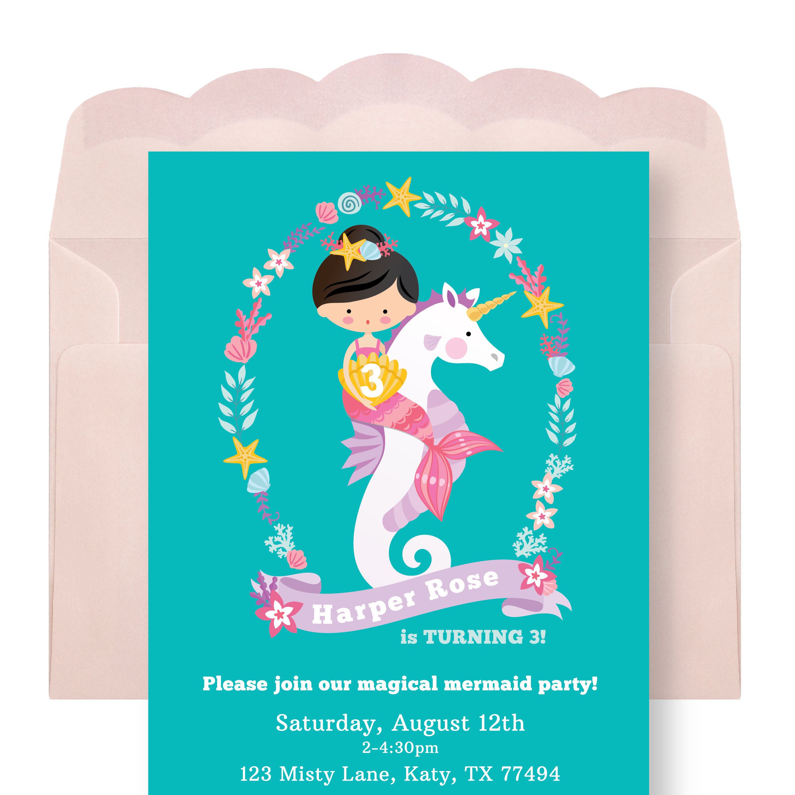 mermaid unicorn invitation printable customized diy invitation girl s unicorn mermaid party mermaid riding a seahorse pool party