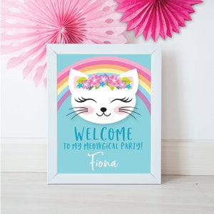 Cat Rainbow Welcome Sign, Girl's, Kitty, Kitten, Birthday Party, Poster, Printable, Digital Files