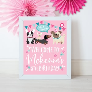 Dog Welcome Sign, Girls, Puppy, Birthday Party, First Birthday,  DIY, Printable, Digital Files