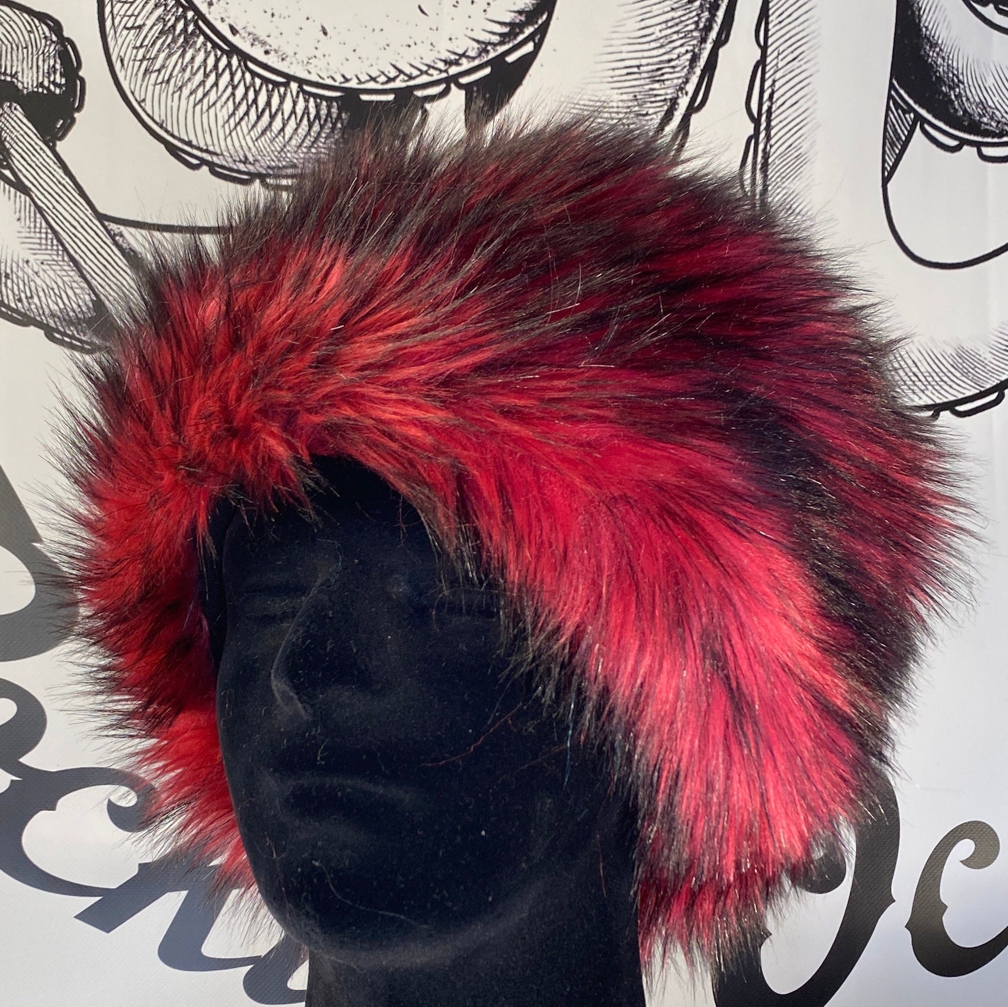 Hot Red \u0026 Black Luxe Shag Faux Fur Hat 