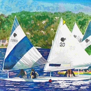 Prints of Sunfish Sailboat Races, Sailboats, Prints, Watercolor, Sailing Pictures, Sunfish Sailboating,