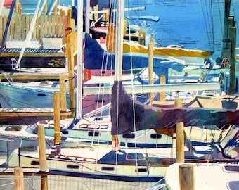 The Summer Line Up - Giclee' Print by LeAnne Sowa, Boating, South Haven, Lake Michigan, Pentwater, Sailing