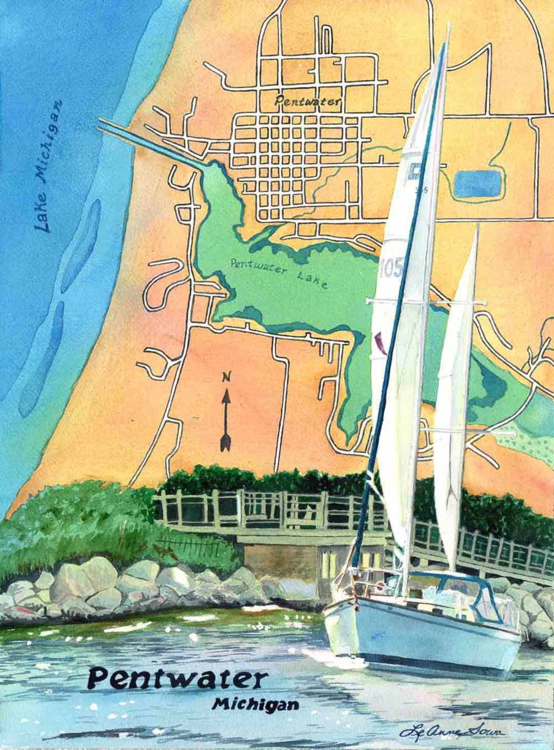 Pentwater Treasure Map, Michigan, Sail Boating, Sailboats, Lake