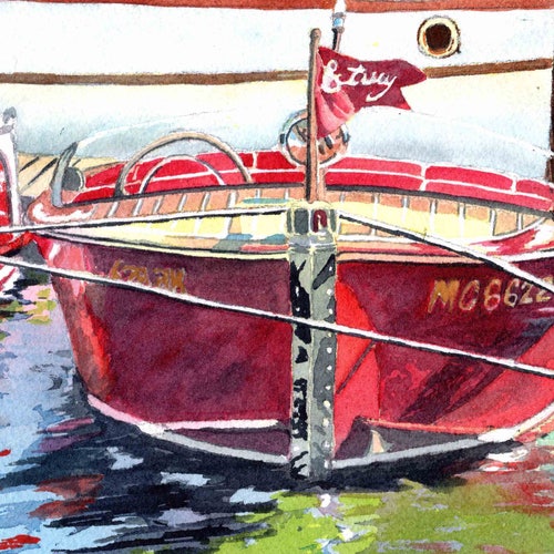 Wooden Boat Watercolors, Century Boat Art, Antique Boats, Wooden Boat Pictures, Prints by LeAnne shops Sowa