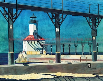 12 x 16 inch Giclee' Print of the Michigan City, Indiana Lighthouse- "Framed Lighthouse"