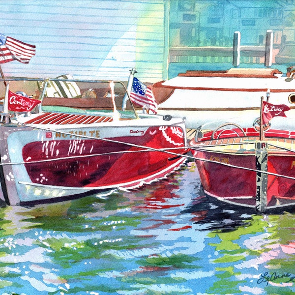 Century Boat, Antique Boats, Wooden boats, Century Boats, Wooden boat, Boating, Boats Watercolor
