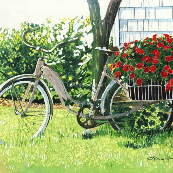 Impatiens to Ride - Bicycle Watercolors, Bike prints, Bicycle Decor,Prints from the original watercolor by LeAnne Sowa