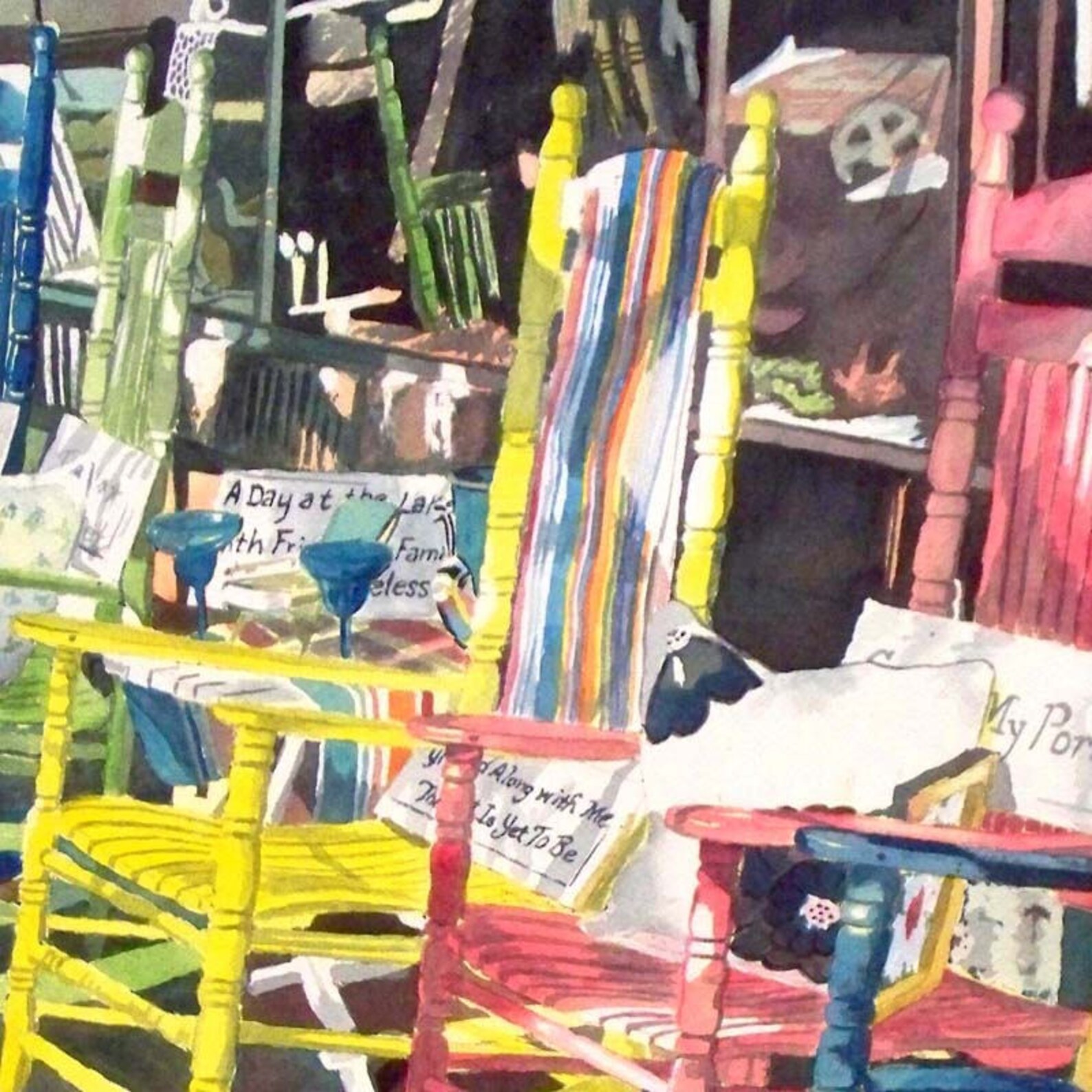 Rainbow Rocking Chairs Watercolor Print, Colorful Home Decor - Etsy