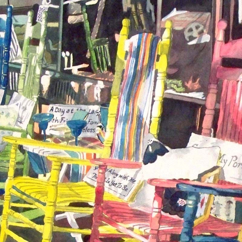 Rainbow Rocking Chairs Watercolor Print, Colorful Home Decor - Etsy