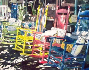 Watercolor, Chairs, Rocking Chair Prints, Rainbow Prints, Rainbow Color Chairs, Prints of Rockers