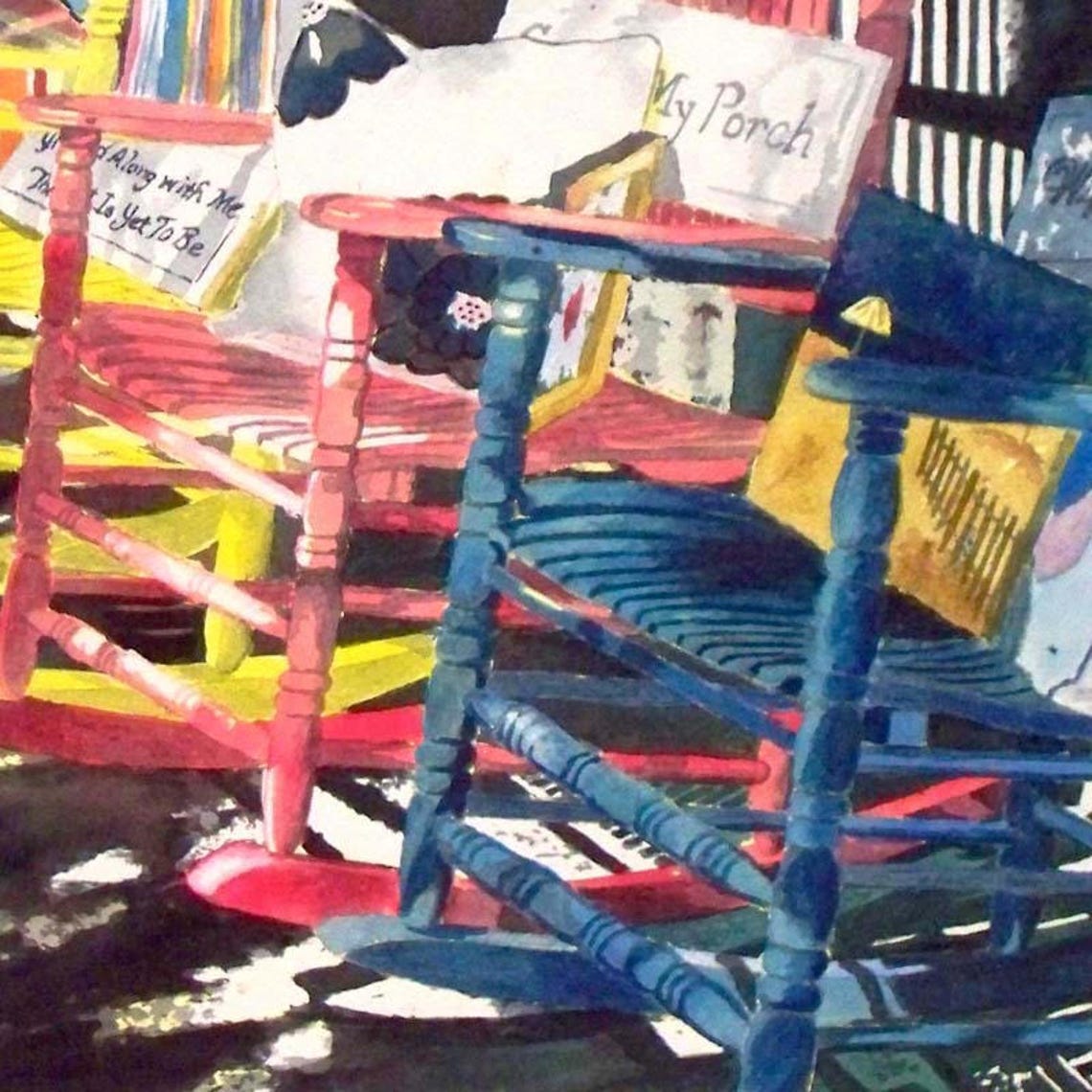 Rainbow Rocking Chairs Watercolor Print, Colorful Home Decor - Etsy