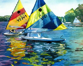 Sailing Painting, Original Sailing Painting, Sunfish Boat, Sunfish Sailboat, Sunfish Sailboat Prints, Sailboat Print