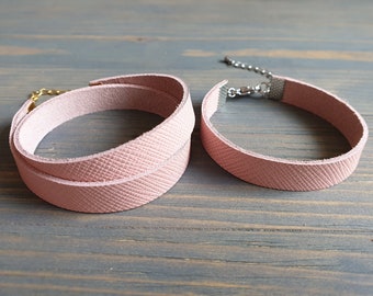 Blush Leather Bracelet, Leather Cuff Bracelet, Leather Wrap Bracelet, Bangle Bracelet, Leather Wristband, Pink Wrist Cuff, Pink Bracelet