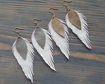 Large White Leather Earrings. White Feather Earrings. Lightweight Earrings. Bohemian Earrings. Statement Earrings. Boho Earrings. Boho Chic.