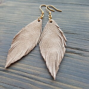 Handmade Earrings. Genuine Leather Earrings. Feather Earrings. Lightweight Earrings. Simple Earrings. Leather Feather Earrings. Boho Jewelry image 2