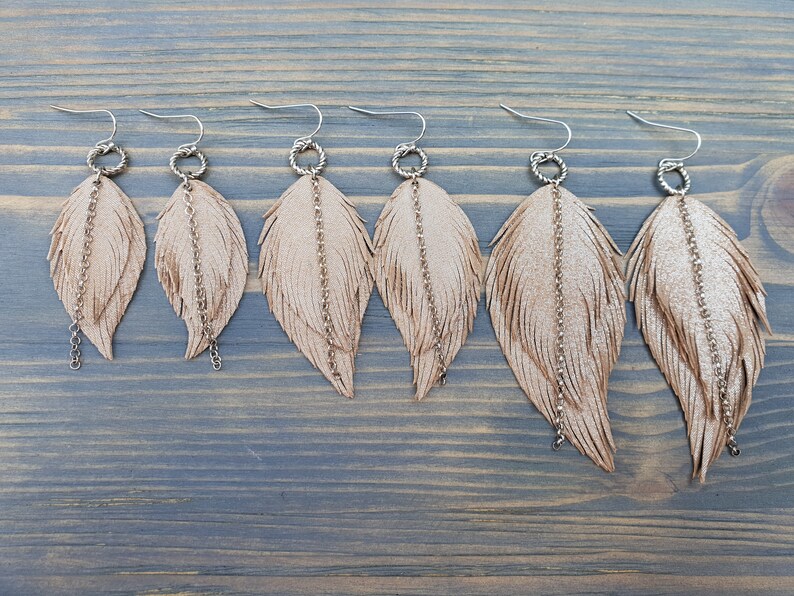 Leather feather earrings. Boho earrings. Bohemian earrings. Leather earrings. Dangle layered earrings. Native earrings. Western earrings. image 8