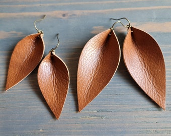 Leather Leaf Earrings, Boho Earrings, Leather Earrings, Tan Leather Earrings, Western Earrings, Boho Jewelry, Leaf Earrings Handmade