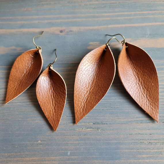 Leather Leaf Earrings, Boho Earrings, Leather Earrings, Tan Leather Earrings, Western Earrings, Boho Jewelry, Leaf Earrings Handmade