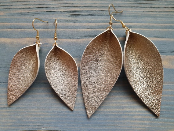 Gold Leaf Earrings, Leather Earrings, Leather Leaf Earrings, Genuine Leather Earrings, Boho Earrings, Leather Jewelry, Trendy Earrings