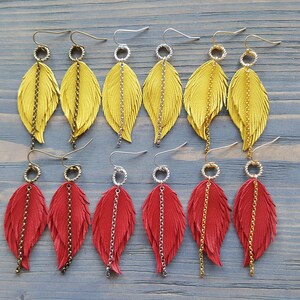 Leather feather earrings. Boho earrings. Bohemian earrings. Leather earrings. Dangle layered earrings. Native earrings. Western earrings. image 6